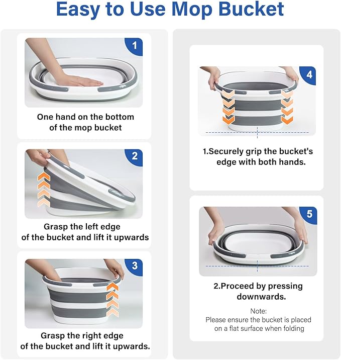 Lesipee Upgraded 16L Collapsible Mop Bucket with Multi-Functional Lid, 4-in-1 Foldable Silicone Tub with Table Surface, Floor Stand, Space Saving 4.2 Gallon Storage Solution for Home & Outdoor-NeatNest