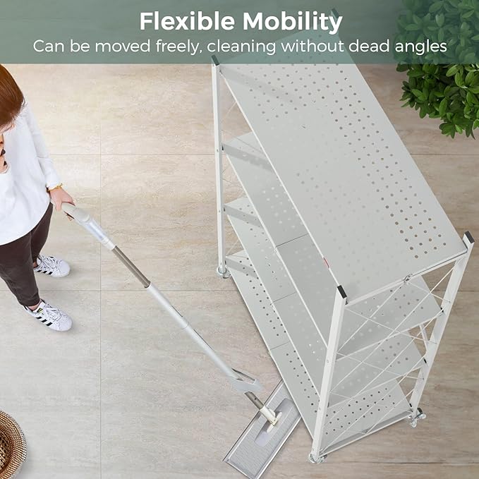 DEANIC 4 Tier Foldable Storage Shelves with Wheels, Large Capacity Shelving Unit, Freestanding Metal Wire Shelf Rack, No Assembly Organizer Rack for Garage Kitchen, Basement, Pantry(Grey)-NeatNest