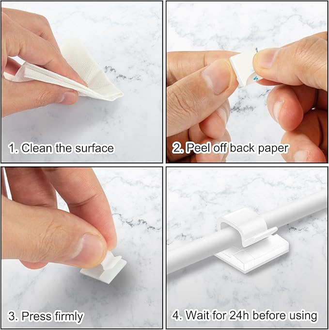 130 Pcs Cable Clips, Adhesive Cable Organizer Cord Holder Wire Clip Wire Management Self Adhesive Hooks Wire Holder for Office, Home(White, 130PCS-Large)-NeatNest