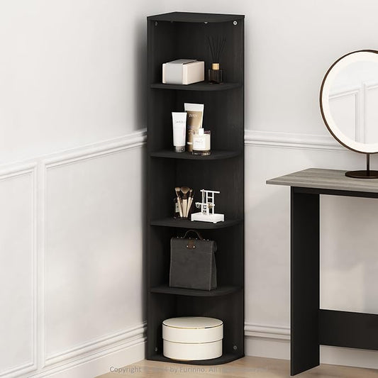 Furinno Reed 5-Tier Space Saving Corner Storage Display Shelf, Blackwood-NeatNest