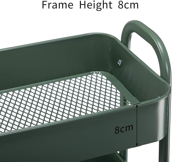 AGTEK Movable Rolling Organizer - 3 Tier Metal Storage Cart, Green-NeatNest