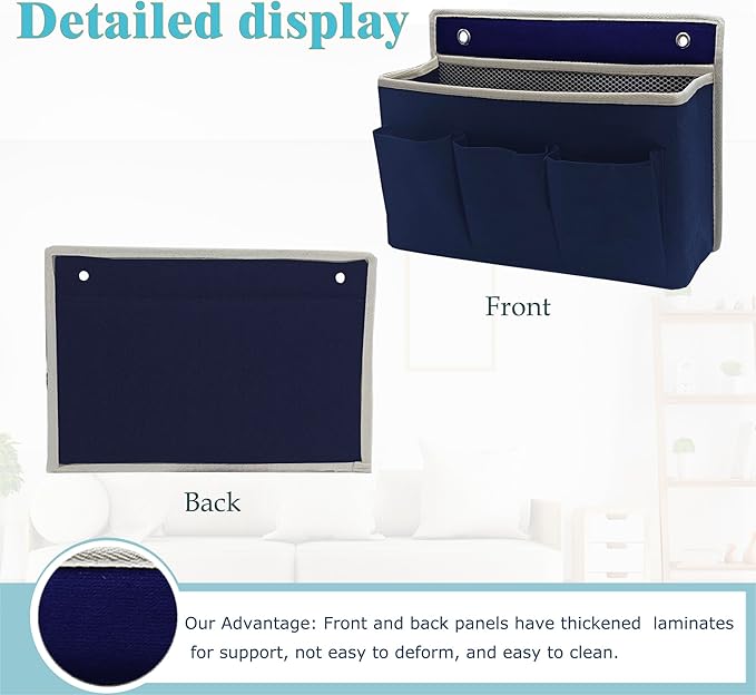 2-Pack Wall Hanging Organizer Bag/Hanging Baskets with Large Mesh Compartment & 3 Pockets，Over The Door Hanging Organizer Space Saving Storage for Bedroom,RV Camper, Closet (Navy Blue -2 Pack)-NeatNest