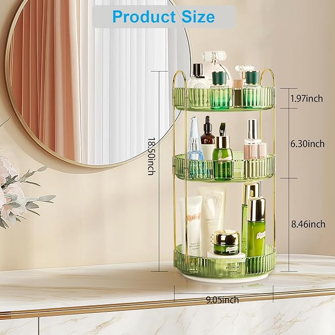 360 Rotating Makeup Organizer - Large Capacity Spinning Perfume & Cosmetic Skincare Holder for Vanity & Countertop (Gem Green, 3 Tier)-NeatNest