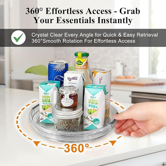 Clear Lazy Susan Organizer Turntable for Cabinet Table Top, 9.25 Inch 4 Pack 360 Rotating Spinning Makeup Organizer for Vanity, Kitchen Storage Rack Heavy-Duty Pantry Spices Tray Countertop Organizer-NeatNest