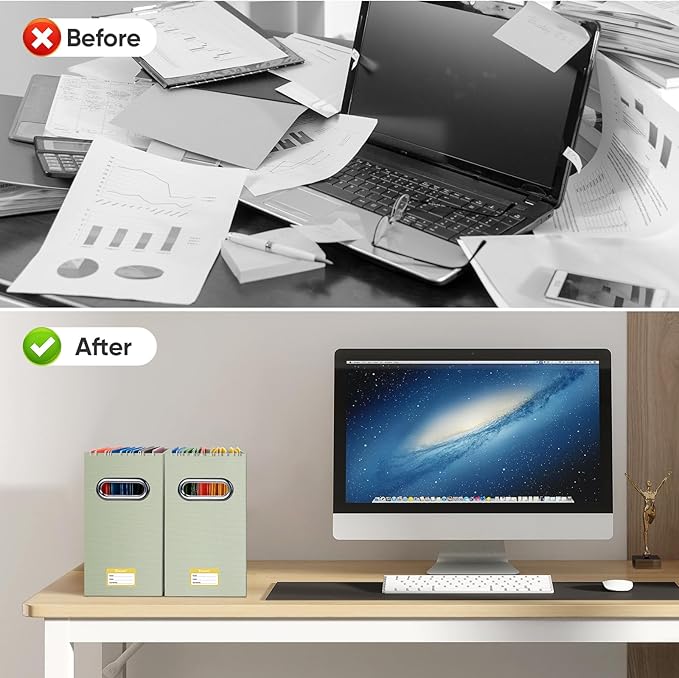 BALEINE File Organizer Box, Cardboard File Folder Organizer with Handle for Letter Size, Portable Collapsible Hanging Filing Box for Home Office Document Storage (2 Pack, Beige)-NeatNest