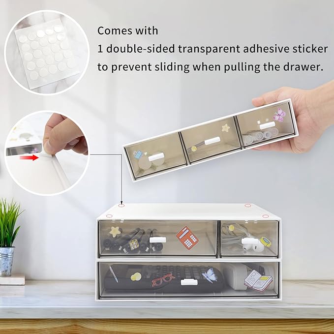 3 Tier Stackable Desk Organizer With 6 Drawers - Plastic Storage for Makeup and Desktop Organization (White)-NeatNest