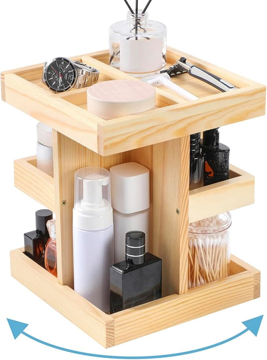 360 Rotating Wood Rotating Countertop Organizer,Mens Cologne Organizer,Mens Bathroom Organizer,Perfume Tray,Cologne Stand,Vanity Tray,Counter Shelf,Countertop Shelf(Burlywood)