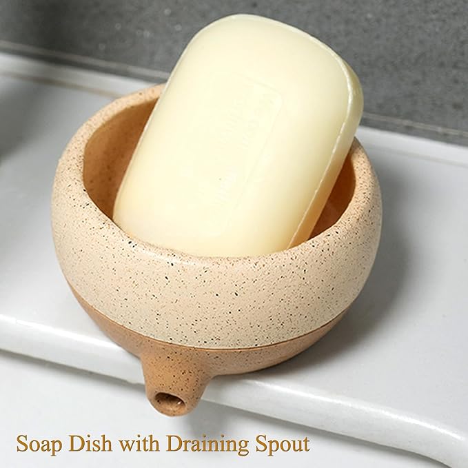 Soap Dish with Drain and Self-Draining Sponge Holder for Sink, Shower, Bathroom, and Kitchen - Rustic Resin Soap Saver and Organizer, Keep Dry and Easy Cleaning Design