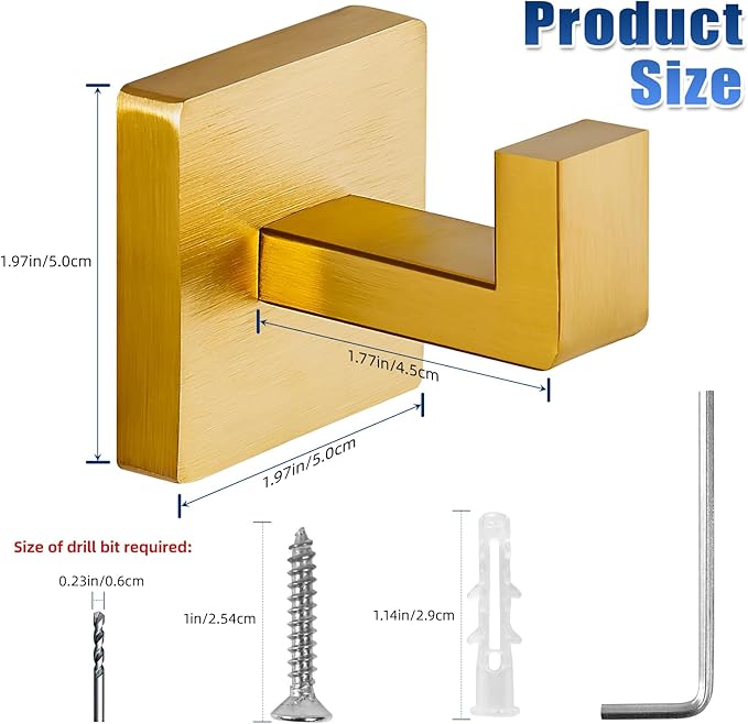 Brushed Gold Towel Hooks for Bathrooms, Heavy Duty Wall Mounted Stainless Steel Modern Hook, 4 Pack – Ideal for Hanging Towels, Robes, Coats, in Kitchen, Bedroom, Bathroom, or Hotel-NeatNest