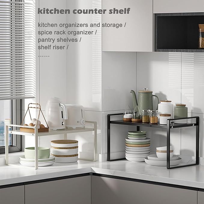 3 Pack Expandable Cabinet Shelf Organizer Kitchen Shelf Riser Stackable Pantry Shelves Kitchen Organizers and Storage Metal Spice Rack Countertop Organizer Cupboard Adjustable Shelfs Desk Rack Shelf-NeatNest