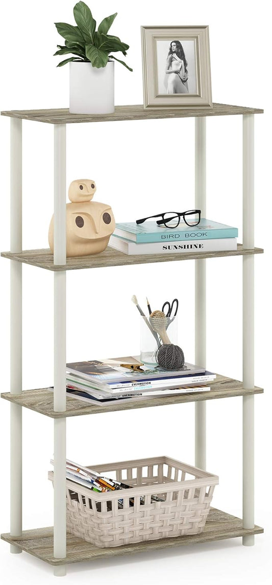 Furinno Turn-N-Tube 4-Tier Multipurpose Shelf Display Rack, Round Tubes, Sonoma Oak/White-NeatNest