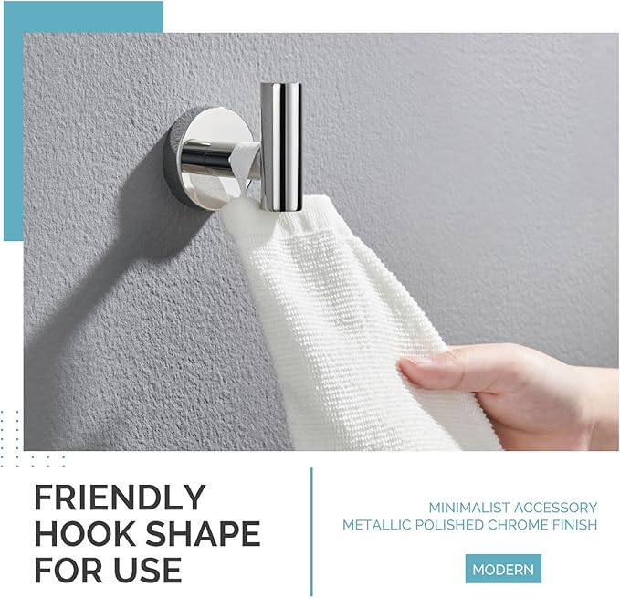 Angle Simple Bathroom Towel Hook Polished Chrome, SUS304 Stainless Steel Bah Towel Holder, Robe Hook for Wall