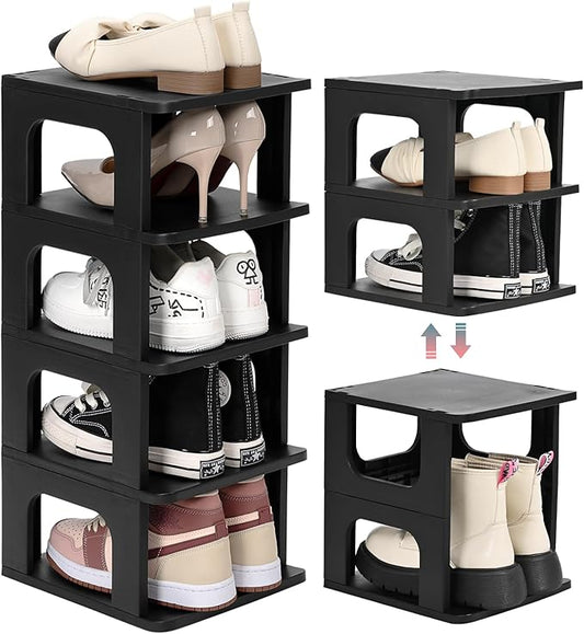 TRZZ 5-Tier Small Shoe Rack, Vertical Narrow Stackable Organizer with Removable Partition, Efficient Shoe Storage for Closet, Entryway, and Small Spaces (Black)-NeatNest