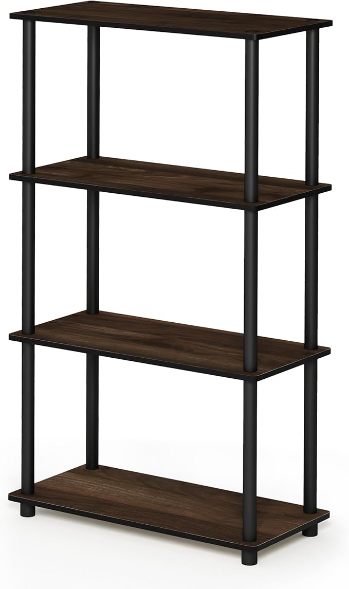 Furinno Turn-N-Tube 4-Tier Multipurpose Shelf Display Rack, Round Tubes, Columbia Walnut/Black-NeatNest