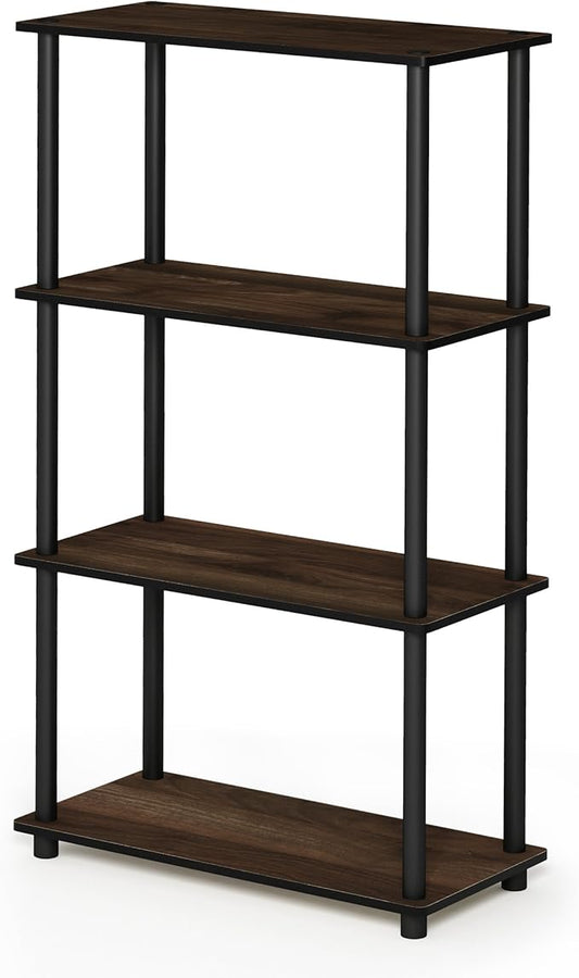 Furinno Turn-N-Tube 4-Tier Multipurpose Shelf Display Rack, Round Tubes, Columbia Walnut/Black-NeatNest