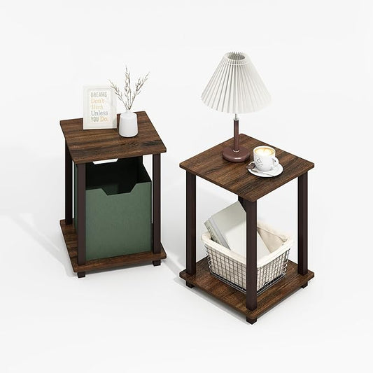 Furinno Simplistic End Table, 2-Pack, Plastic Frame, Black Walnut/Brown-NeatNest