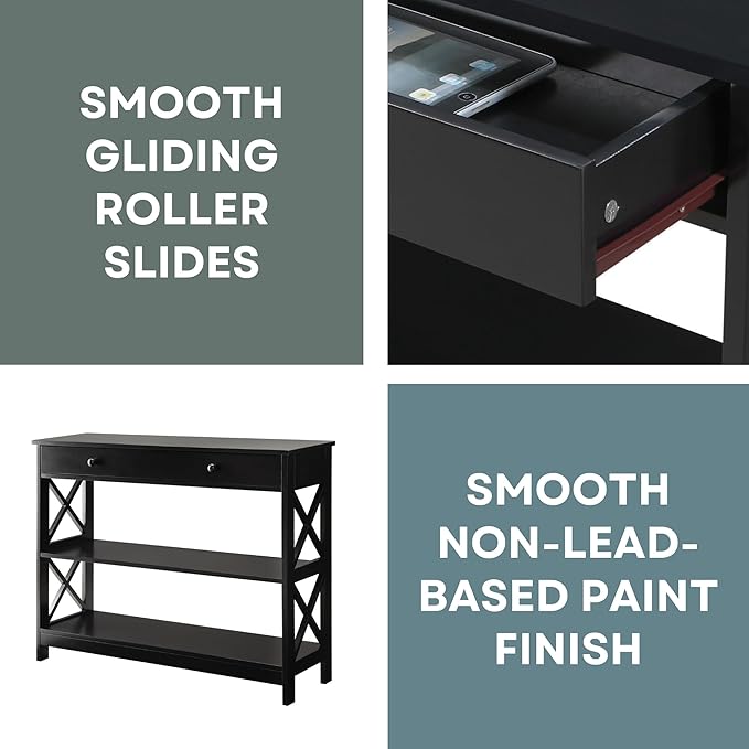 Convenience Concepts Oxford 1-Drawer Console Table 39.5" - Farmhouse Sofa Display with Storage Shelf For Living, Family, & Dining Room, Modern Entryway Hall Table for Kitchen, Bedroom, Black-NeatNest