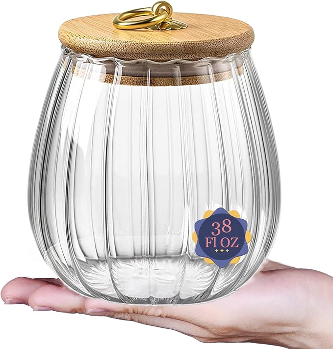 38 FL OZ Glass Jars with Bamboo Lids, Airtight Storage Containers, Large Candy Jars for Coffee Nuts Cookies, Decorative Glass Canister, 1130ml Oval
