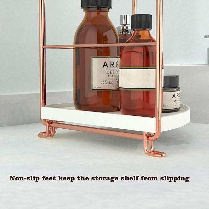 2-Tier Bathroom Countertop Organizer - Vanity Tray Cosmetic & Makeup Storage- Kitchen Spice Rack Standing Shelf - Corner Storage Shelf, Rose Gold-NeatNest