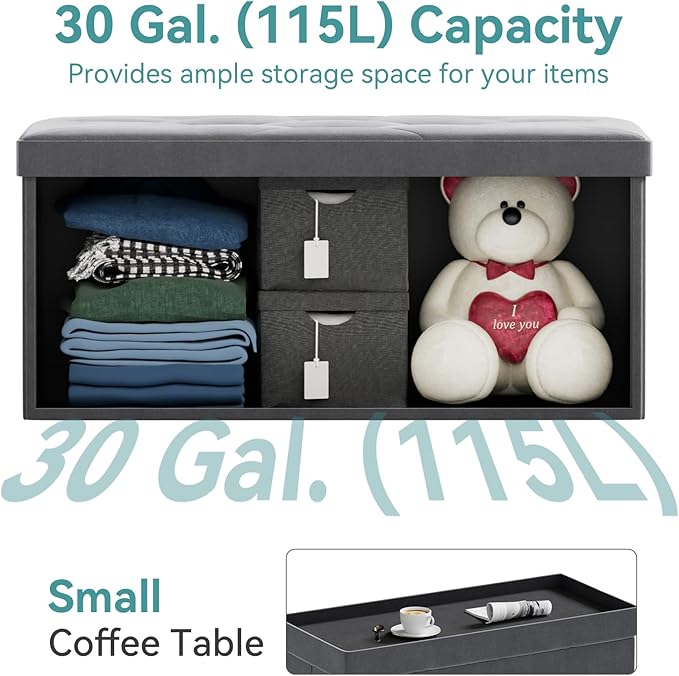 BRIAN & DANY Folding Storage Ottoman Bench, Ottoman with Storage, Foot Rest, Benches Seat for Bedroom, Living Room, Entryway, Long Shoes Bench, 15.7" x 31.5" x 15.7" Gray-NeatNest