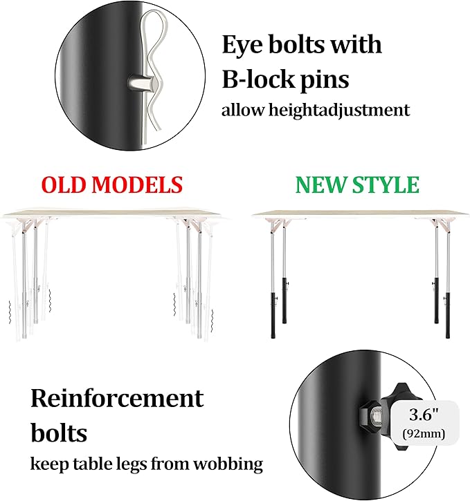 Folding table risers for Folding Tables Straight/Bent Leg, Dural Folding Table Leg Extensions 4 Levels/Heights Table Leg extenders 3.6in | 6.77in | 10in | 13in-All for Treating Your Back pain-NeatNest
