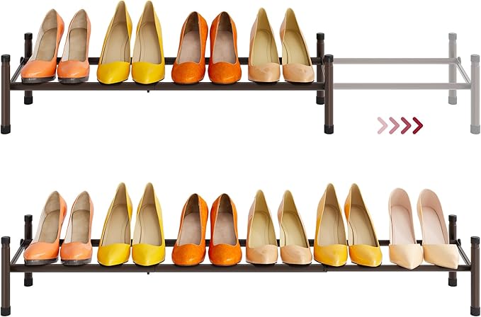 Tajsoon Expandable Shoe Rack for Closet 1 Tier, 28“-41“Adjustable & Stackable Shoe Shelf Storage, Metal Shoe Rack Organizer for Front Door Entrance, Closet, Garage, Entryway, Bronze-NeatNest
