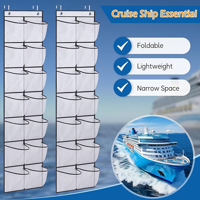 MISSLO Narrow Over the Door Shoe Organizer 14 Large Pockets Door Shoe Hanger Hanging Shoe Rack for Closet Cruise Ship Essential,White, 2 Pack-NeatNest