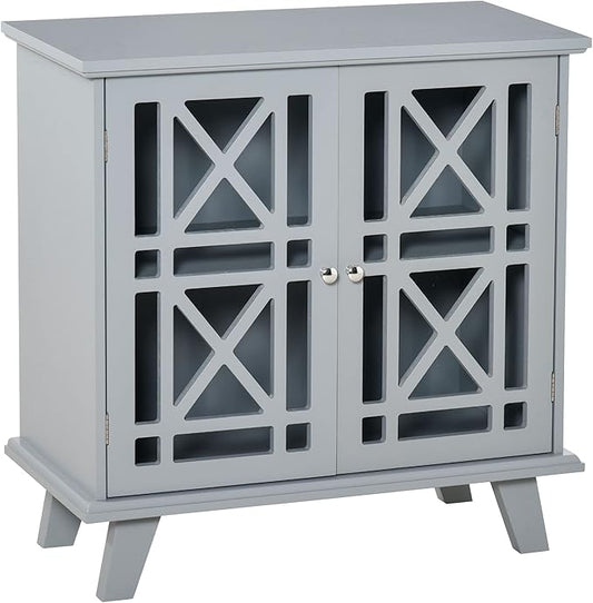 HOMCOM Sideboard Buffet Cabinet, Kitchen Storage Cabinet, Accent Cabinet with Double Fretwork Doors and Metal Handles for Living Room, Gray