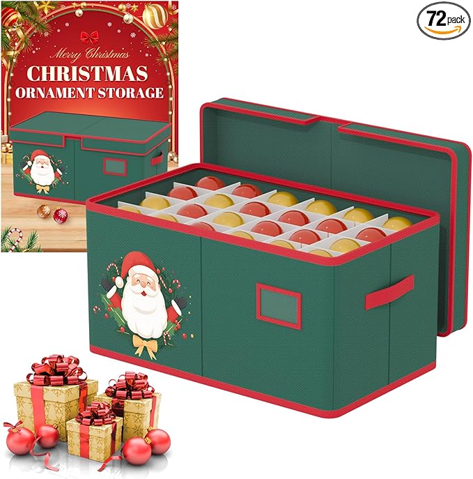 Christmas Ornaments Storage Box with Adjustable Divider Christmas Ornaments Storage Containers Fits 72 of 3 Inch Ornaments 600D Oxford Material Ornament Organizer Storage Box for Storage-NeatNest