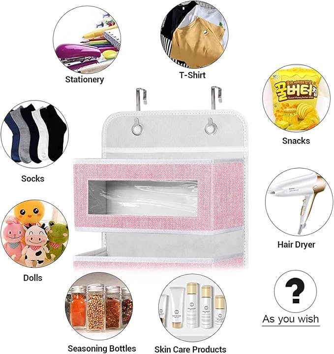 homyfort Over the Door Organizer, Hanging Baby Diaper Organizer for Nursery, Pink Wall Storage Organizer with 5 Large Pockets for Girls Room,Pantry,Dorm,Bathroom,Closet-NeatNest