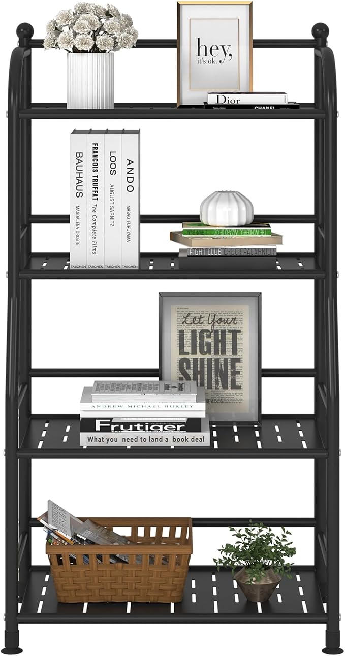 4 Tier Metal Shelf Storage Shelves Living Room Bookshelf Bathroom Corner Storage Rack for Kitchen,Indoor Plant Stand (Matte Black, 4 Tier)-NeatNest