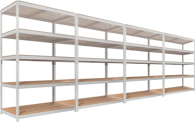 HOMEDANT White 5 Tier Laminated Boltless Heavy Duty Garage Storage Adjustable Wide Size Metal Shelving Unit Utility Rack Shelves Organization Shelf Shed Warehouse 47.7" W x 24.1" D x 71.3" H 4Pack-NeatNest