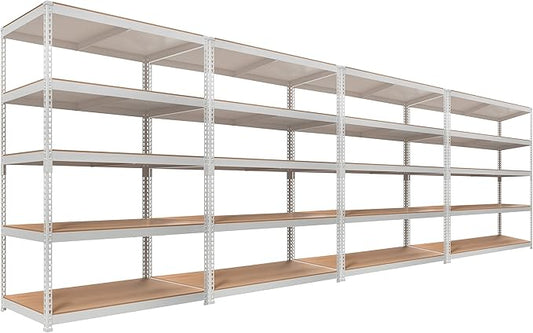 HOMEDANT White 5 Tier Laminated Boltless Heavy Duty Garage Storage Adjustable Wide Size Metal Shelving Unit Utility Rack Shelves Organization Shelf Shed Warehouse 47.7" W x 24.1" D x 71.3" H 4Pack-NeatNest