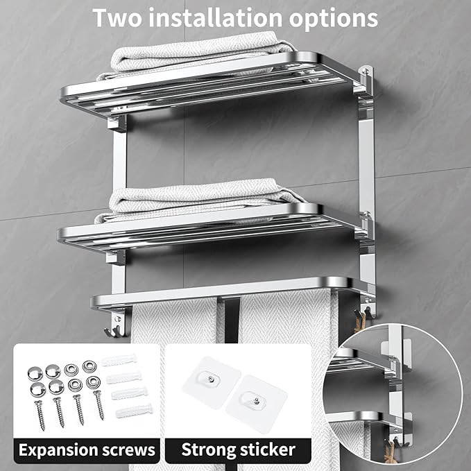 22.8Inch Towel Rack for Bathroom and Lavatory Towel Hanger with Wall Mount Towel Bars 304 Stainless Steel No Drill (Collapsible Towel Rack)