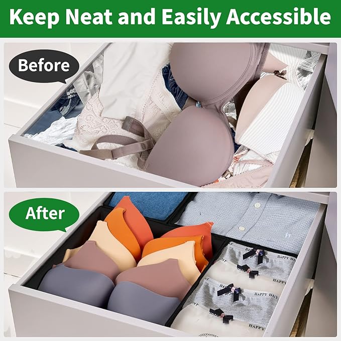 Drawer Organizer Clothes, 8 Pack Underwear Drawer Organizer, Foldable Cloth Storage Box Closet Organizers and Storage for Clothes, Socks, Scarves, Ties (Black)-NeatNest