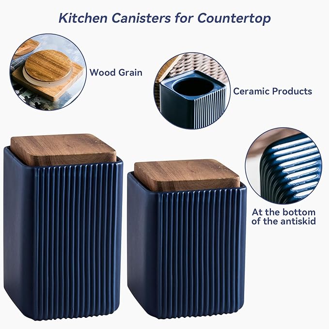 Ceramic Storage Jars Modern Elegant Highly Polished Airtight Storage Canisters with Lid Whiteware Food Stroage Jar for Kitchen Spice Tea Vanilla Sugar Coffee Beans (Blue-750ML)-NeatNest