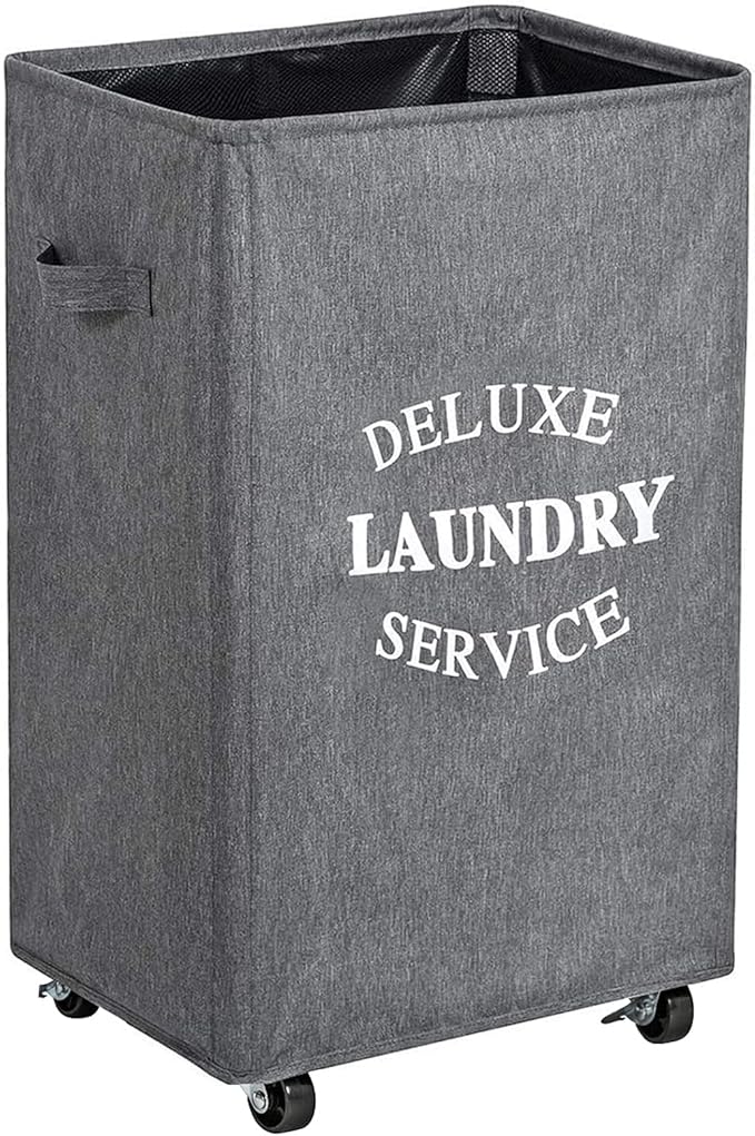 WOWLIVE Large Rolling Laundry Basket Wheels 90L Collapsible Tall Laundry Hamper Handle Foldable Dirty Clothing Basket Fold up Rectangular Hampers for Laundry Dorm Room (Grey2)