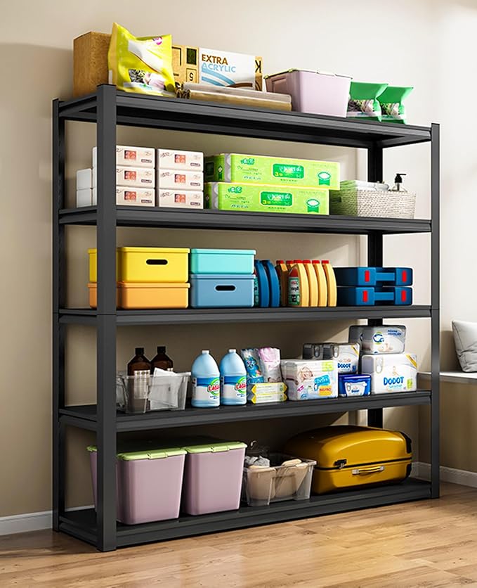 72" H Garage Shelving,5-Tier Heavy Duty Shelving Unit,3000LBS Adjustable Metal Storage Shelves,Storage Rack Units for Industrie,Shed,Warehouse,Basement,Black,48" W x 24" D x 72" H-NeatNest
