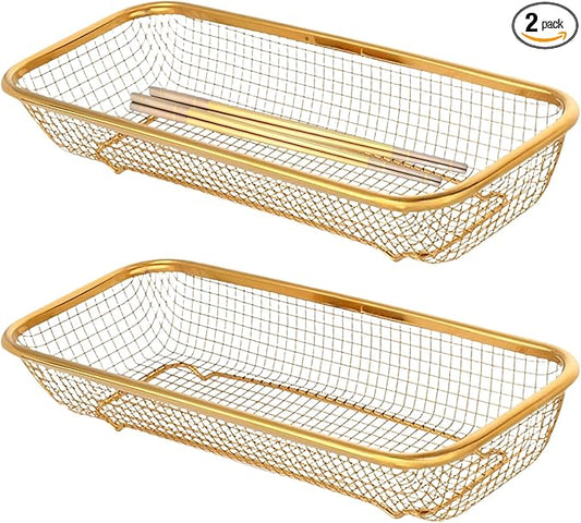 2-Pack Gold Flatware Organizer - Sturdy Mesh Design, Dishwasher-Safe & Easy-Clean Utensil Holder, Silverware Container Drawer Storage-NeatNest
