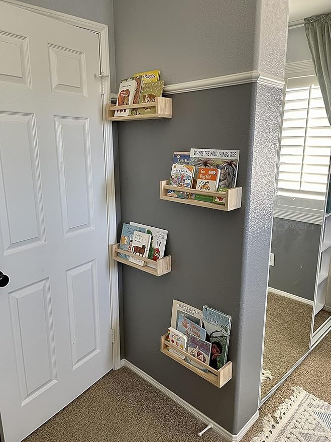 Gneric Floating Shelves for Wall, Burlywood Nursery Book Shelves, 15.7 inch Kids Bookshelf, Wall Shelves for Living Room Bedroom Decor,Kitchen Spice Rack,Bathroom Storage Rack(4 Pack)-NeatNest