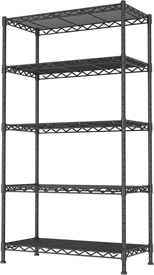 GIOTORENT 5-Wire Garage Shelving Storage Shelves, Kitchen Storage Adjustable Shelf, Metal Shelves 1600Lbs Capacity 36 Lx18 Wx72.2 H for Laundry Bathroom Pantry Closet, Black