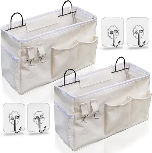 2pcs Large Wall Hanging Organizer Bag, Linen Fabric Door Hanging Storage Baskets with Pockets, Waterproof Bin for Kitchen, Bedroom, Office, RV Camper (White)-NeatNest