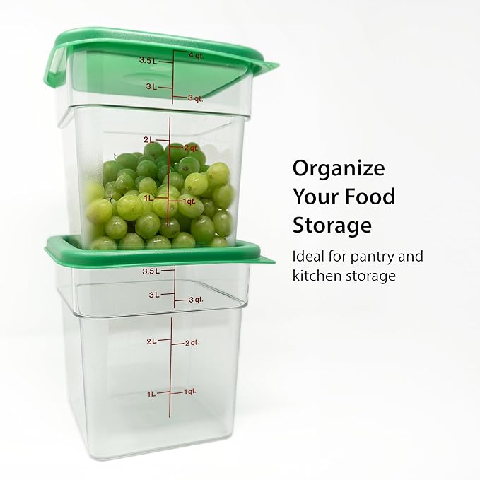 Cambro Food Storage Container with Lid (2 Pack) - Classic Series Square with Green Lid - 4 QT (Quart) - Commercial Grade for Food Prep (Clear)-NeatNest