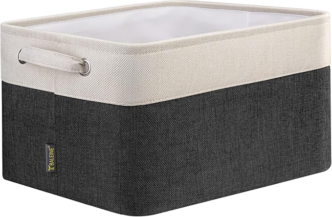 BALEINE 1 Pack Fabric Storage Bins for Shelves, Linen Storage Baskets for Organizing, Decorative Closet Bins for Clothes, Home (Black, 12"x8"x8")-NeatNest