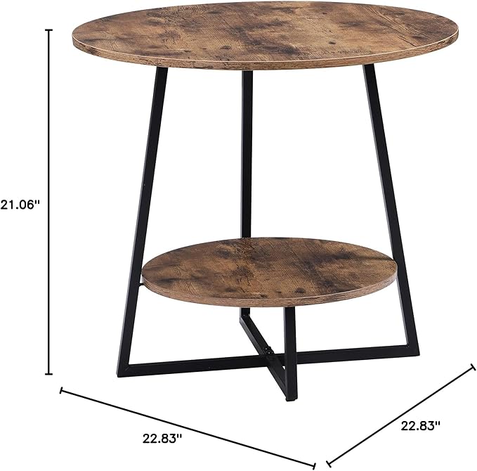 D&H FURNIMMT 20" Living Room Side Table for Small Spaces, 2 Tier Wood Top Round End Tables with Storage Shelf, Accent Sofa Table for Bedroom, Office, Sunroom, Balcony, Rustic Brown/Black-NeatNest