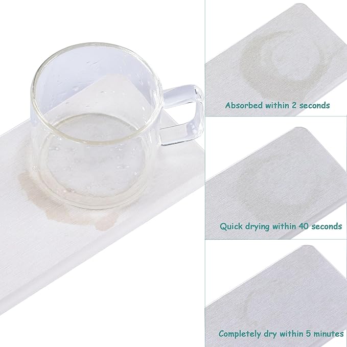 2 Pcs Water Absorbing Stone Trays, Kitchen/Bathroom Sink Soap Dish, Diatomite Tray Used for Hand Soap & Cosmetic Bottles in The Modern Home, 3.2" W x 10.2" L, White-NeatNest