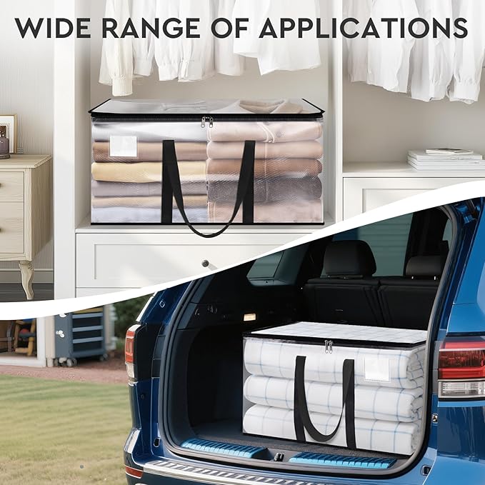 HomeHacks Clear Moving Bags Heavy Duty 8 Pack, Storage Bags with Zipper, Extra Thick Handles & Waterproof Packing Boxes for Moving, Camping, Home Organization 93L/24Gal (28.7"x14.2"x14")-NeatNest