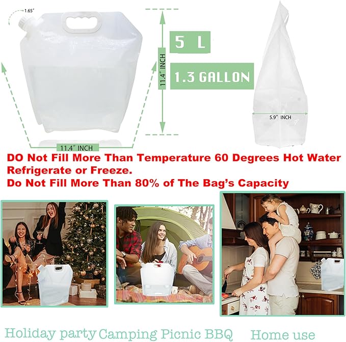 16PCS 1.3Gallon Each Water Storage Containers, Foldable Water Bag, BPA-Free, Water Containers, for Camping, Hiking, Emergency Water Storage,Collapsible Emergency Water Jug Container Bag
