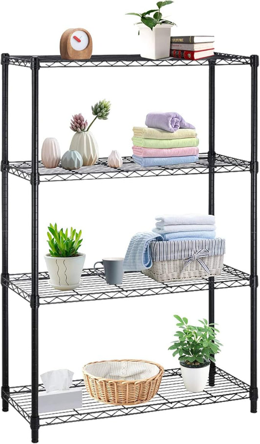 Heavy Duty Metal Storage Shelves - 4 Tier Wire Shelf with Wheels, 36" L x 14" W x 54" H, Adjustable Layer Rack, 1000 LBS, Black