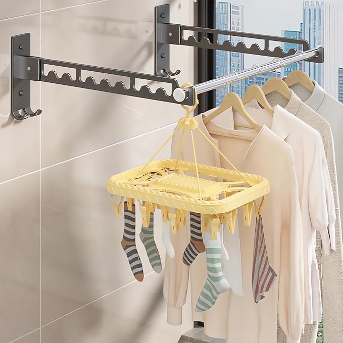 2 Pack Wall Mounted Drying Rack Foldable Clothes Drying Rack Thickened Stainless Steel Space Saving Small Clothes Rack for Laundry Bathroom Balcony Terrace Apartment Dormitory RV(White)-NeatNest